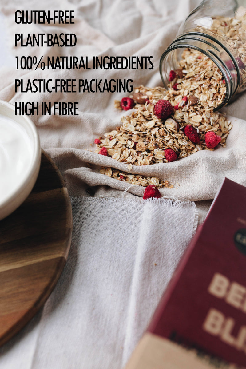Berry Bliss - Raspberry Granola, 300G Bag | Green Fingers Family | Vegan | Gluten-free | Refined Sugar-free | Compostable Packaging