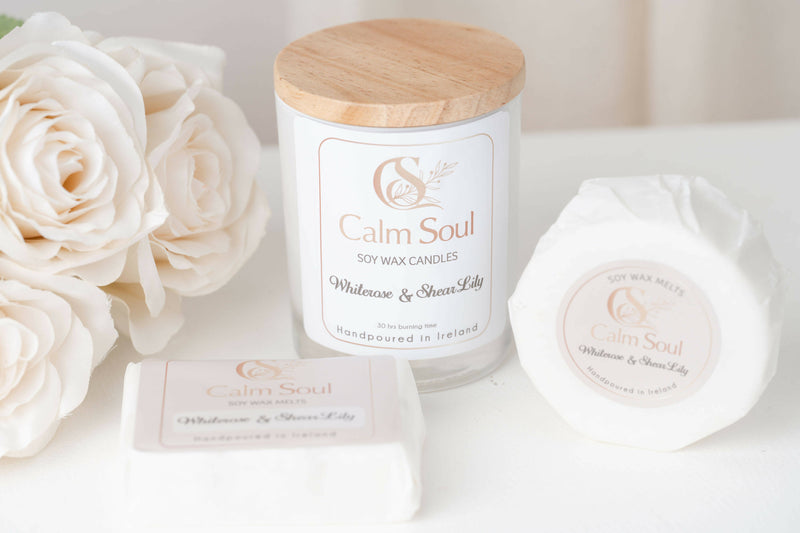 Calm Soul luxury white rose & shear lily soy wax candle