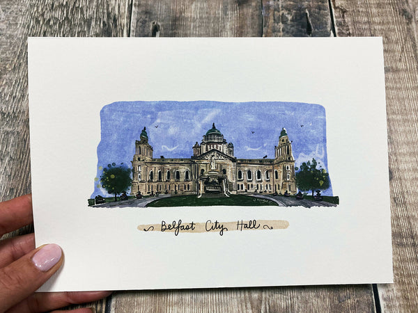 City Hall Belfast Illustration A5 Greeting Card