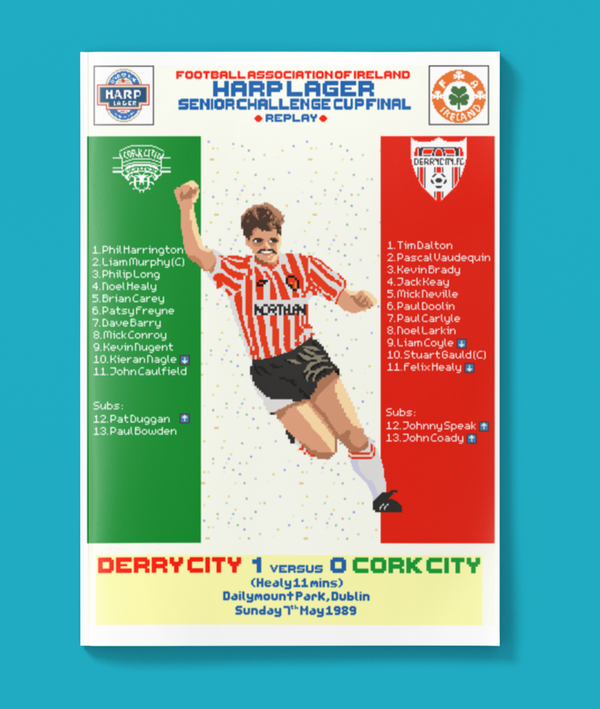 Derry City v Cork City 1989 FAI Cup Final 8-Bit Match Poster Print