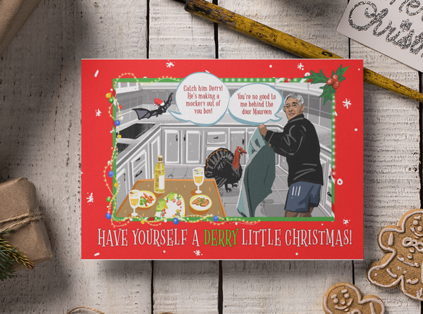 Catch him Derry' Funny Irish Bat Meme Christmas Card