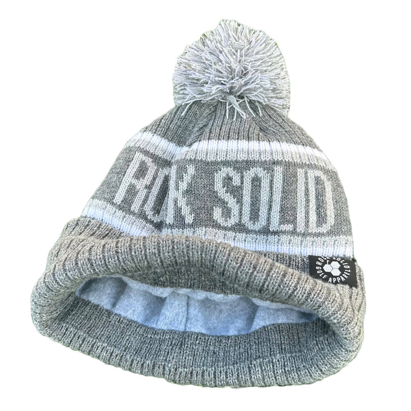 Rock Solid Golf Apparel Script Bobble Hat - Mid Grey / Light Grey / White