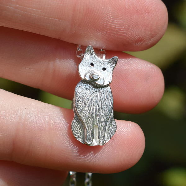 silver cat necklace, white cat necklace, silver cat pendant, white cat pendant, white cat jewellery, silver cat jewellery, cat gift for woman, handmade cat jewellery