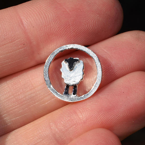 Silver circle Suffolk sheep lapel pin