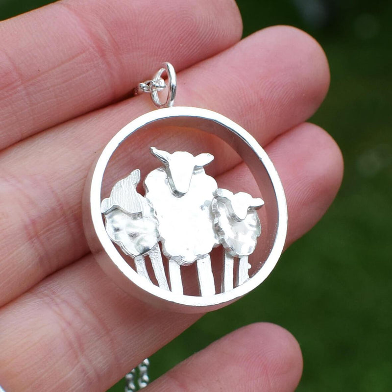 Silver 3 Sheep Pendant