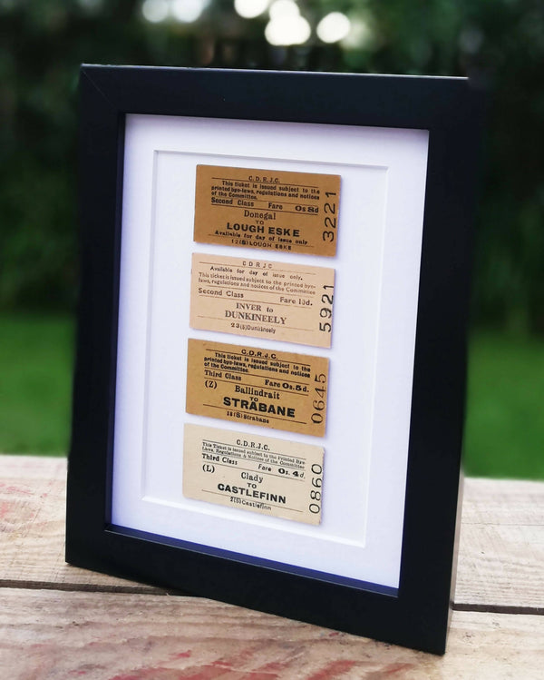 County Donegal' framed railway tickets.