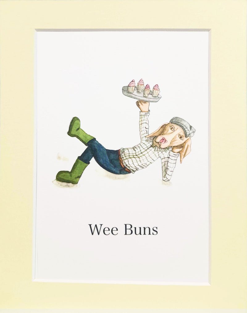Wee Buns A5 Mounted Print