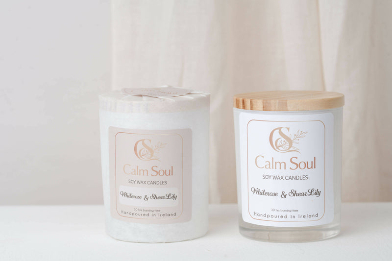Calm Soul luxury white rose & shear lily soy wax candle