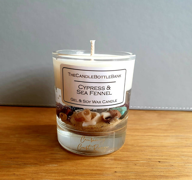 Miniature (70cl) Clear Causeway Coast Soy & Gel Wax Candle In Cypress & Sea Fennel Scent